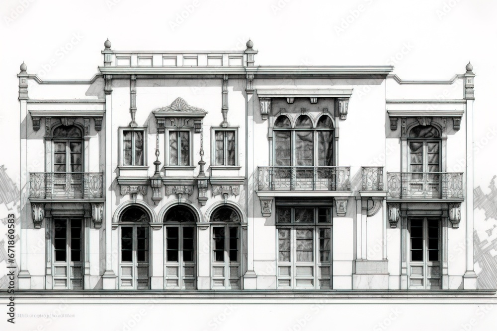 Obraz premium 2D Perspective of building exterior in sketch style using generative AI 