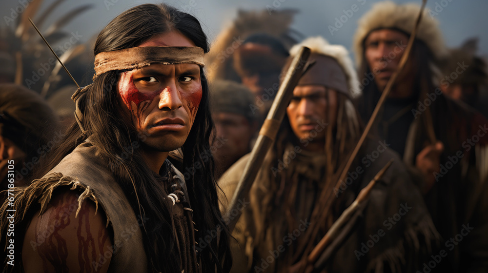 Fototapeta premium Cheyenne Warriors: Guarding Their Homeland with Courage, AI Generative