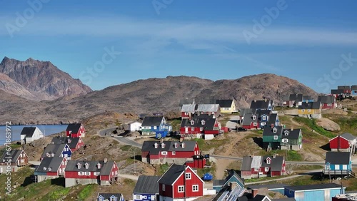 aerial view the Kulusuk city in Greenland arctic ocean
