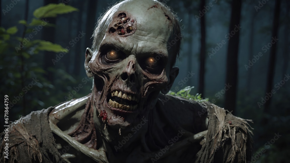 Zombie face with many details of a decomposed skin. 4K - 8K - 12K TV. Generative AI. Zombie face with many details of a decomposed skin. 4K - 8K - 12K TV. Generative AI.