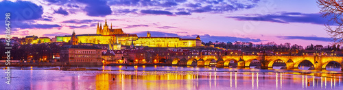 Panorama of twilight Prague, Czechia