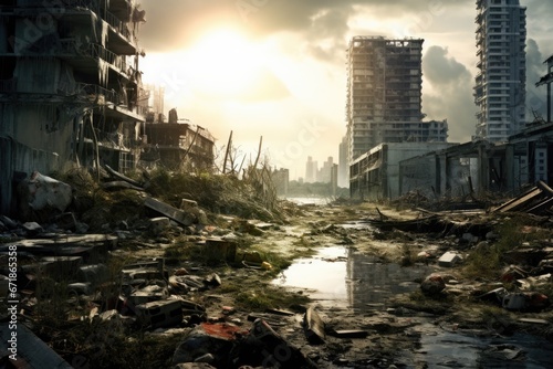 Ruins of city. The consequences of disaster, war, destruction. © P