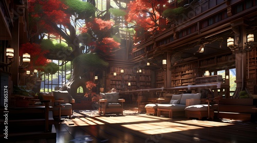 Library anime background