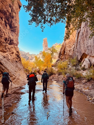 A group of hikers in a beautiful canyon