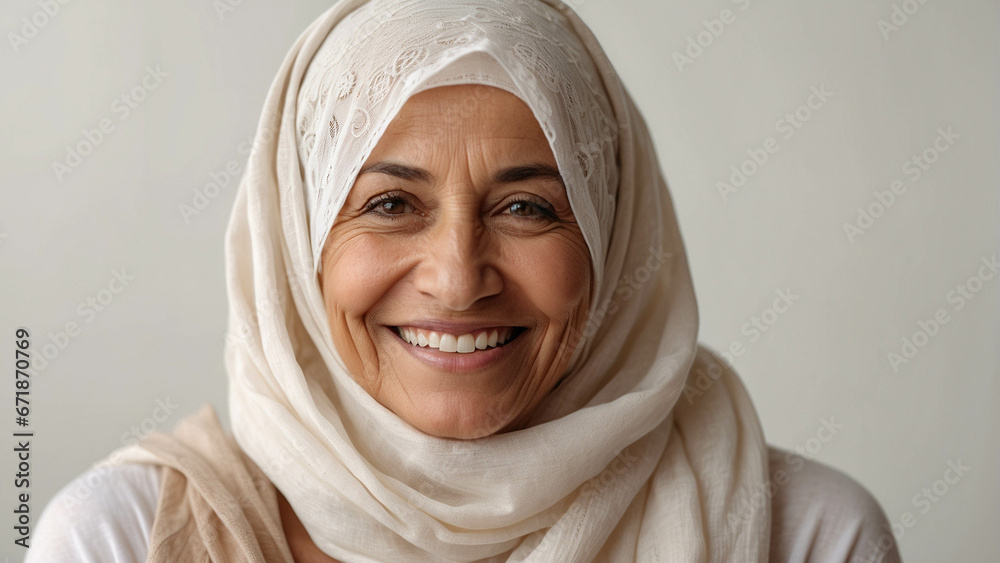 Close-up of a beautiful middle-aged Muslim woman with hijab hijab. Smiling arab lady, beauty, smooth skin. Close-up of a beautiful middle-aged Muslim woman with hijab hijab. Smiling arab lady, beauty, smooth skin.