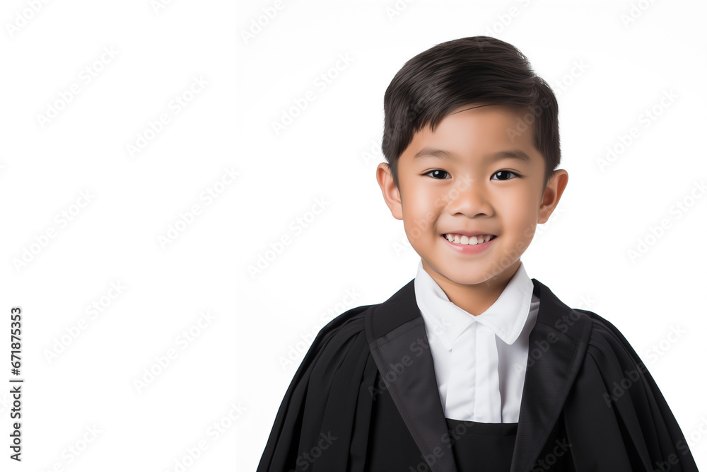 Close-up portrait of Asian boy dressed up as a lawyer. cut out white background Close-up portrait of Asian boy dressed up as a lawyer. cut out white background