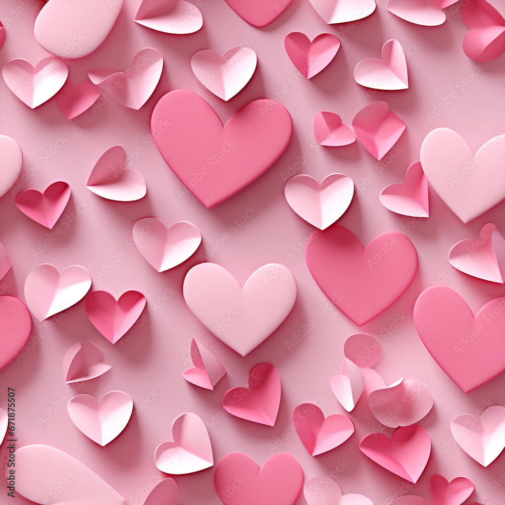 3D paper hearts seamless patern pink background. High quality illustration