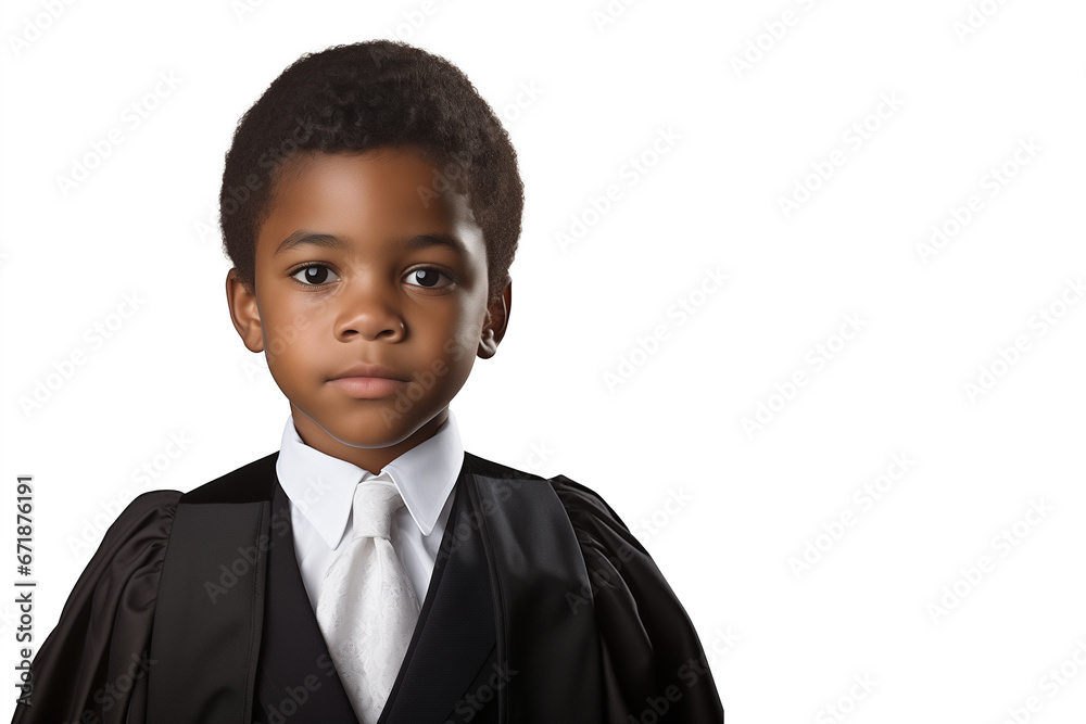 Close-up portrait of afroamerican boy dressed up as a lawyer. cut out white background Close-up portrait of afroamerican boy dressed up as a lawyer. cut out white background