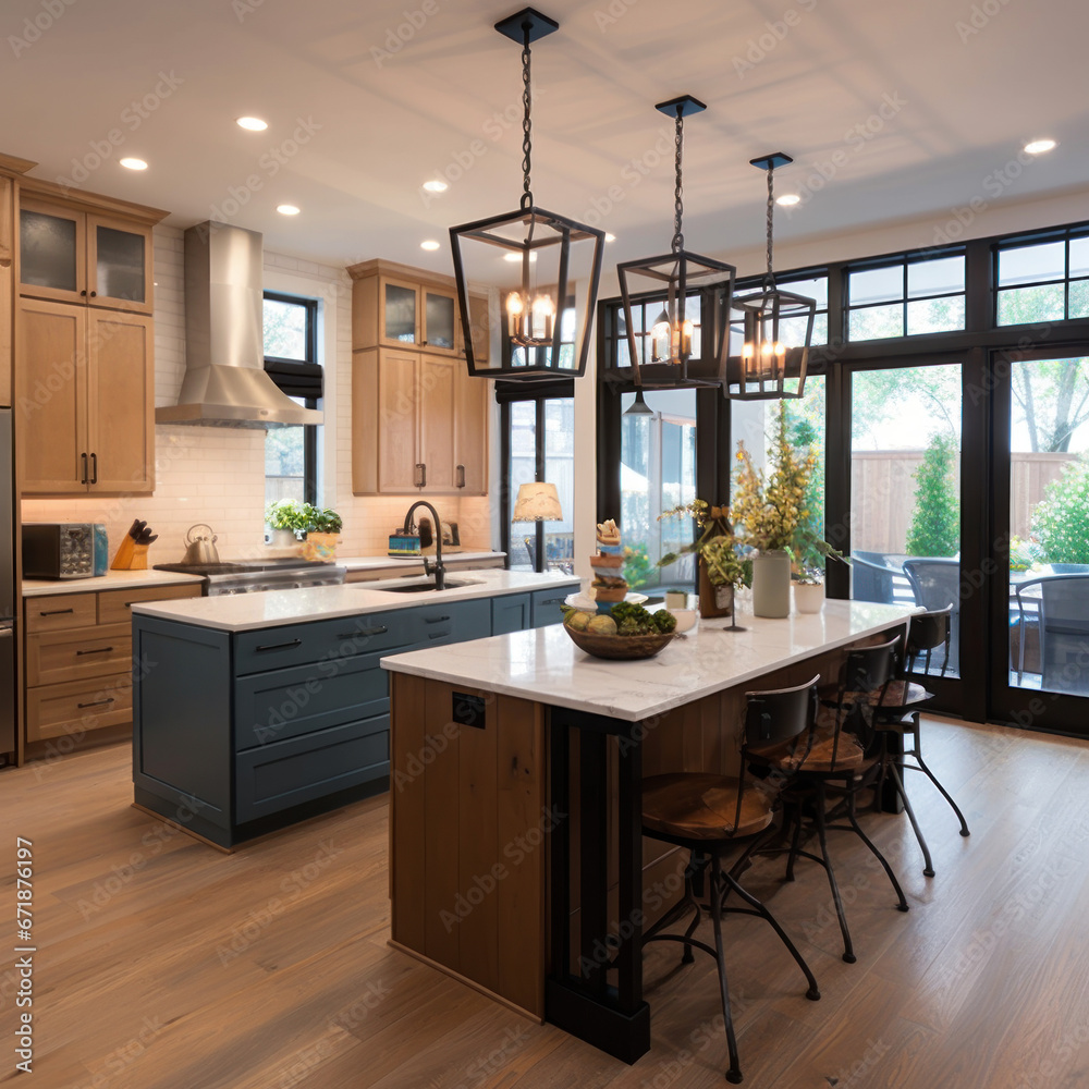  Spacious kitchen with pendant lighting
