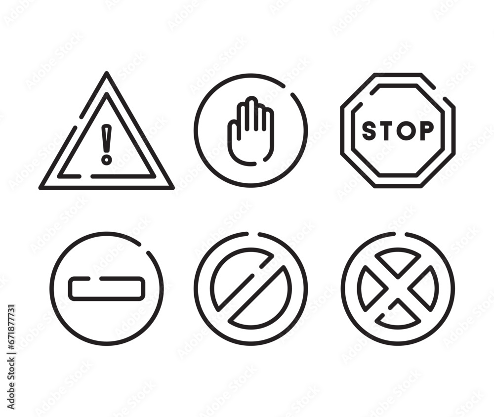 Warning No Sign Icon Set Editable Stroke. stock illustration Warning No Sign Icon Set Editable Stroke. stock illustration