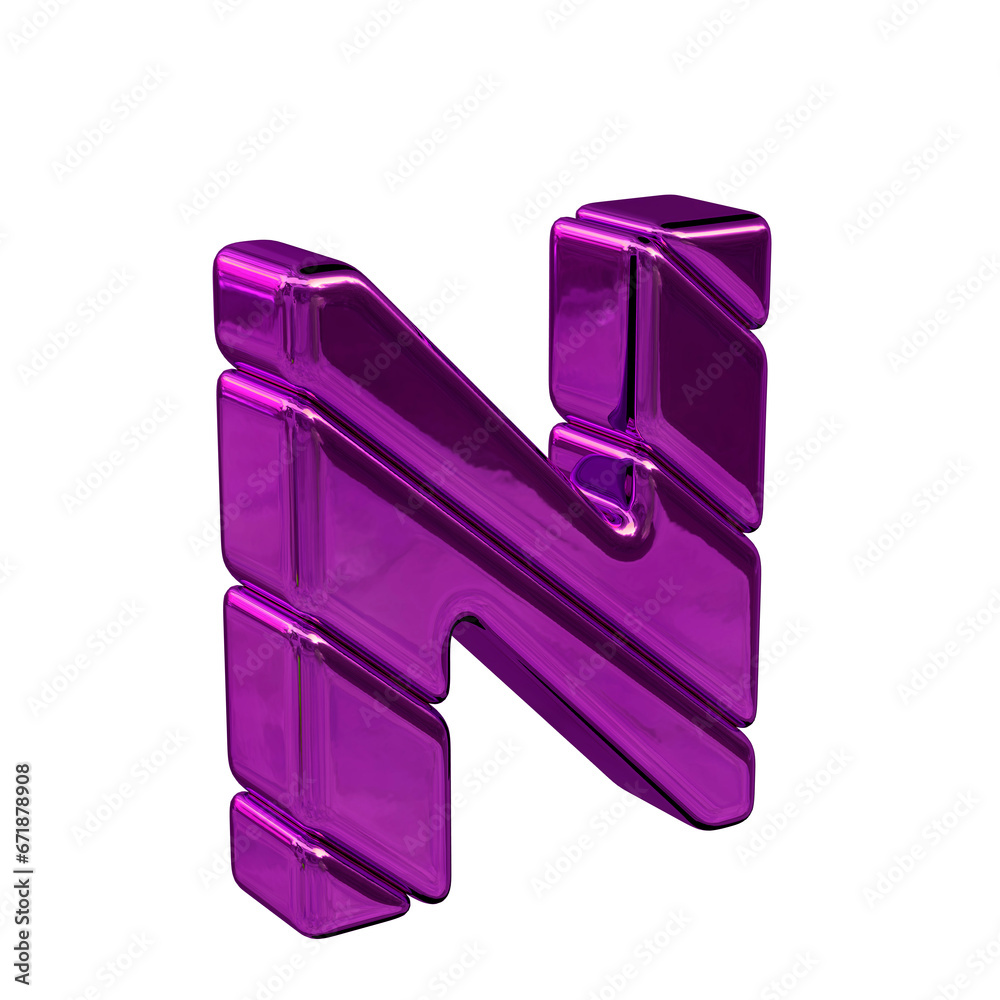 Purple diagonal block 3d symbol view from the left. letter n Purple diagonal block 3d symbol view from the left. letter n