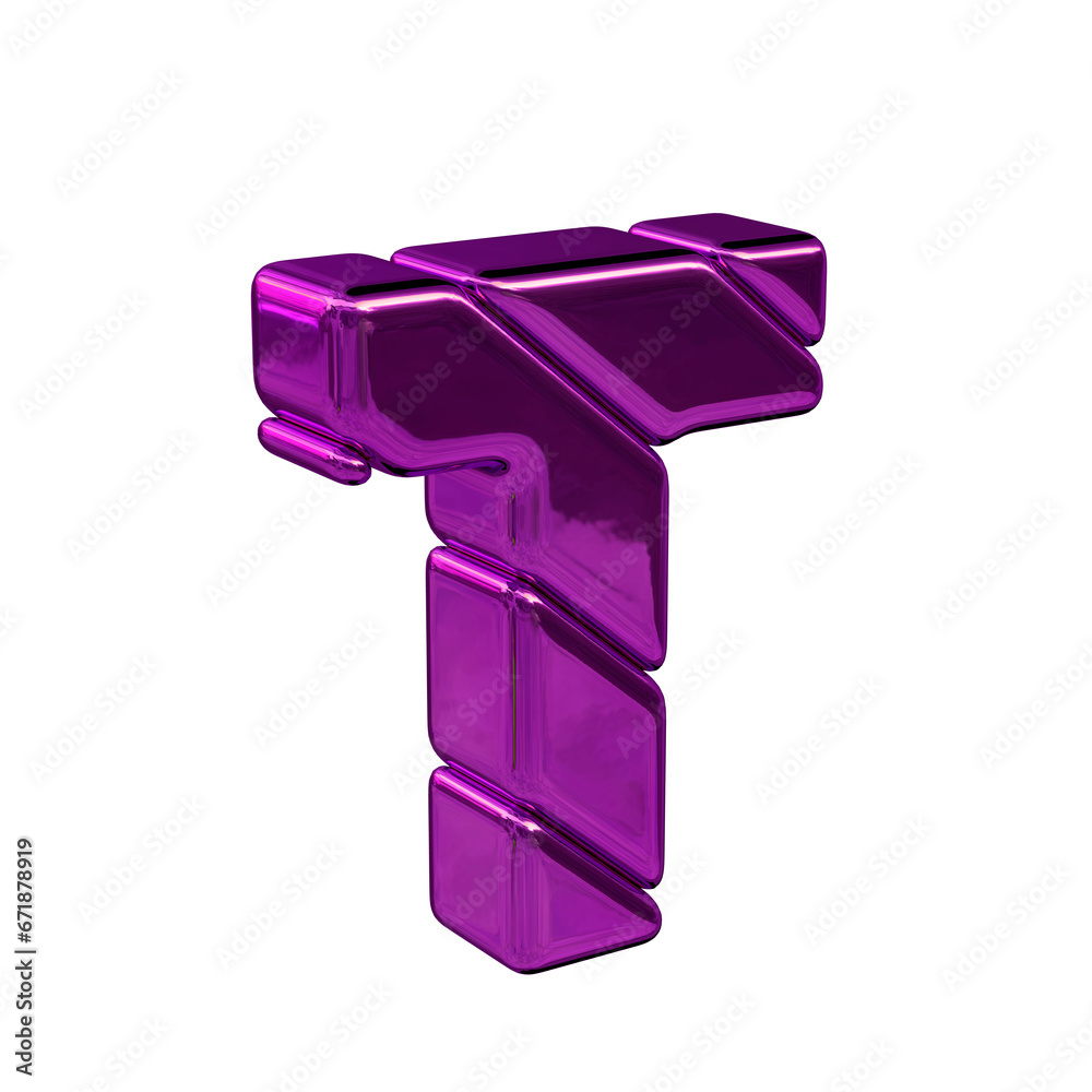 Purple diagonal block 3d symbol view from the left. letter t Purple diagonal block 3d symbol view from the left. letter t