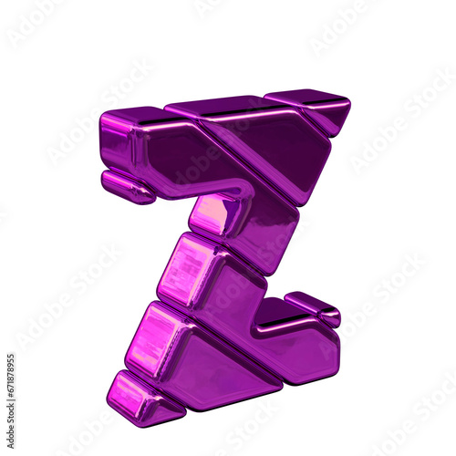 Purple diagonal block 3d symbol view from the left. letter z