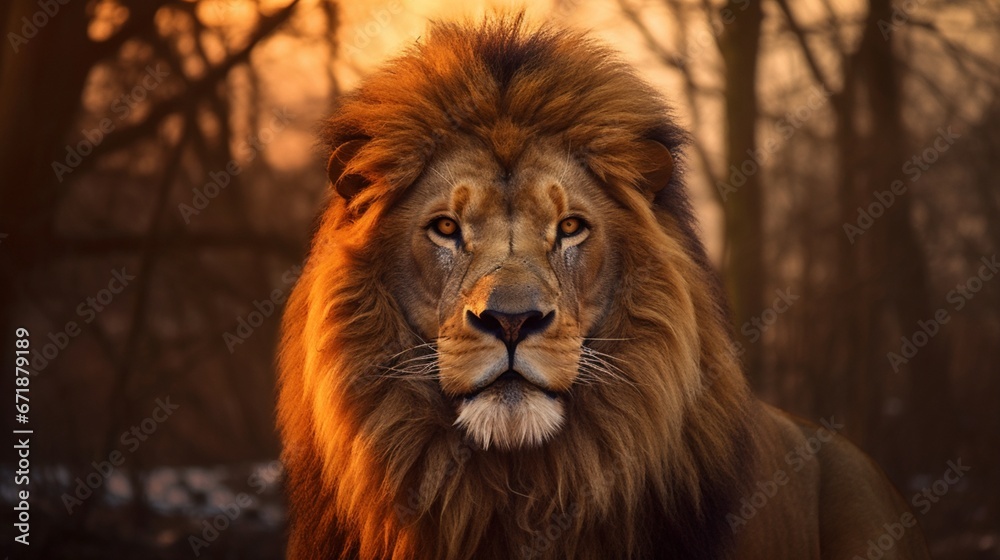 Beautiful brown lion king head ultra wall angry animal illustration picture AI generated art