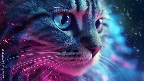 Beautiful cat head colorful pop vector animal illustration picture AI generated art