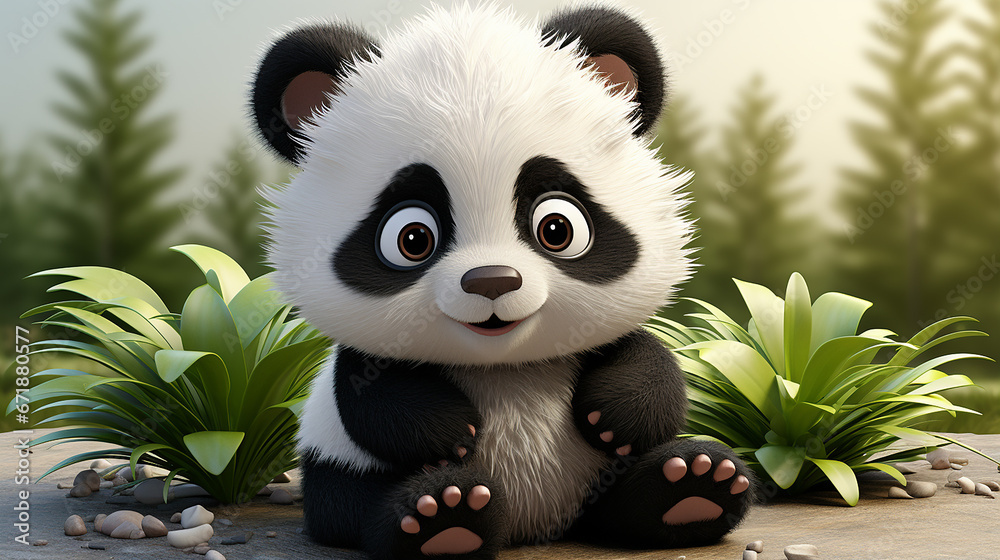 3d cute panda character, generative ai 3d cute panda character, generative ai