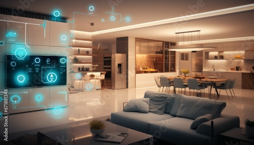 Smart house concept. Internet of Things Concept. Smart home dashboard interface control devices and set up automations. Futuristic virtual technology screen © Bold24