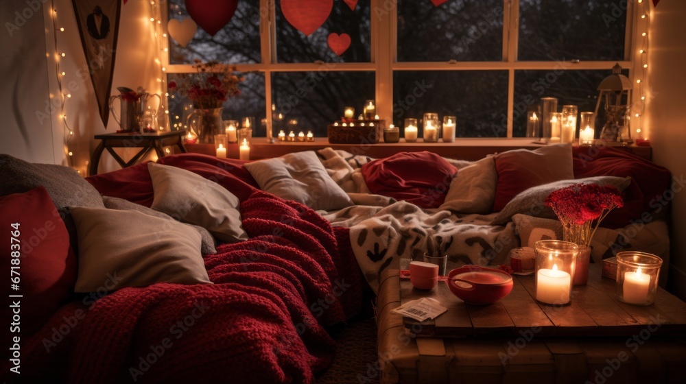 A cozy and intimate setting for a Valentine's Day movie night,