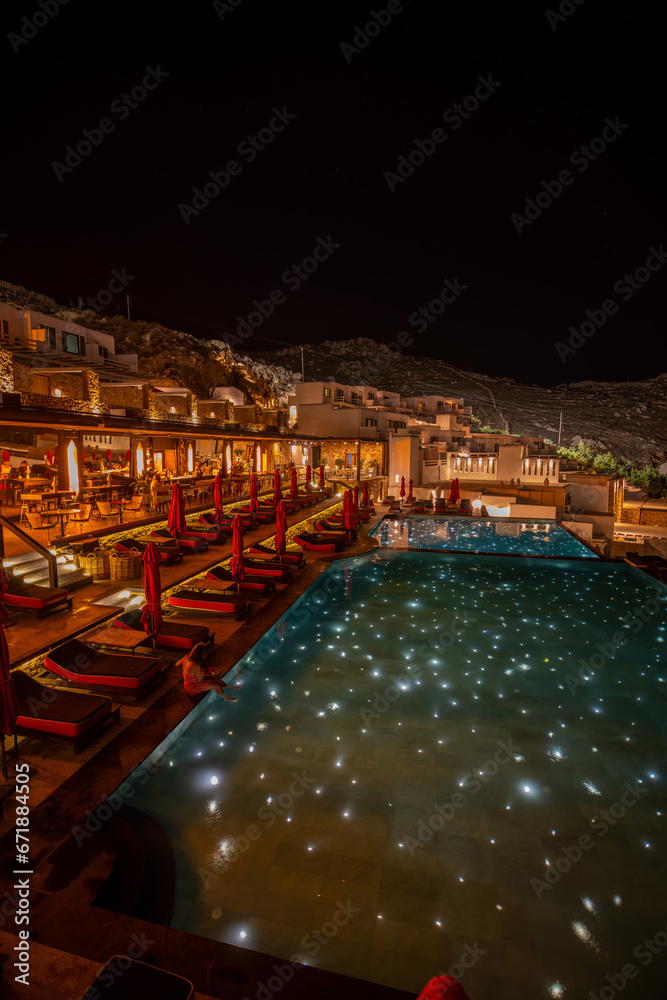 Amazing restaurant view at blue hours, Mykonos, Greece