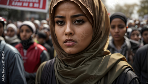 woman wearing a hijab at a protest