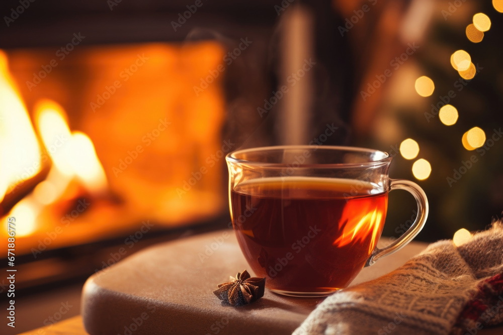 A warm and comforting cup of peppermint tea, perfect for sipping by the fireplace on a cold Christmas night.