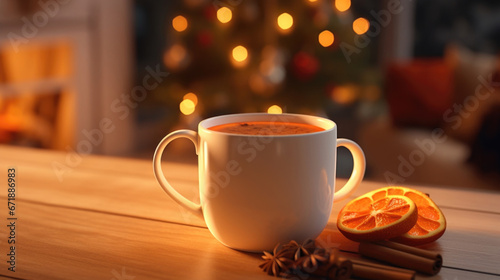 A warm and comforting mug of mulled apple cider, simmered with es like cloves, nutmeg, and cinnamon for a delicious holiday beverage.