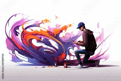 Graffiti Artist Painting a Colorful Mural isolated vector style illustration photo