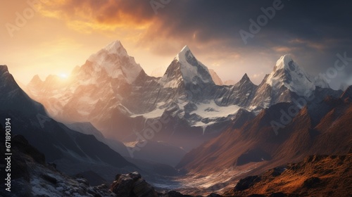 Beautiful himalaya mountain landscape sunrise sky background photography image AI generated art