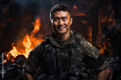 Asian Man Soldier Attractive Environment Generative AI