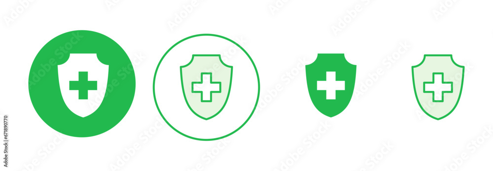 Health insurance icon set. Insurance health document icon Health insurance icon set. Insurance health document icon