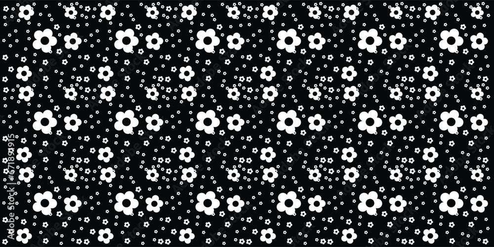 white flower pattern seamless on black background