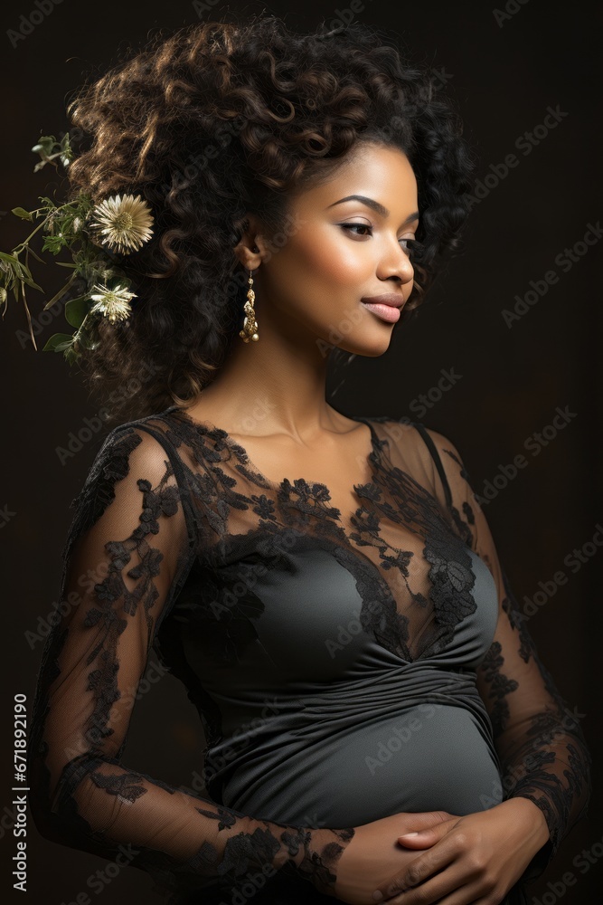A beautiful pregnant woman in a happy portrait. Generative AI. A beautiful pregnant woman in a happy portrait. Generative AI.