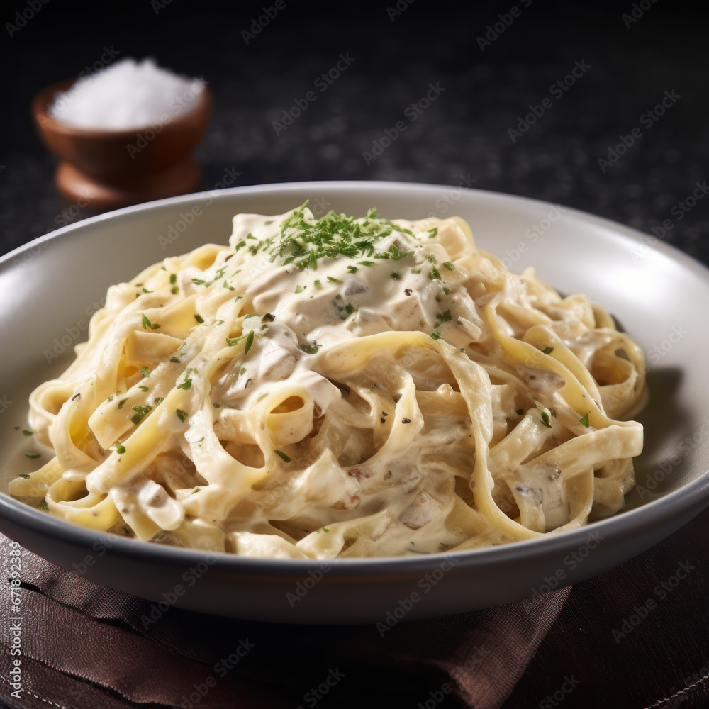 Rich creamy fettuccine Alfredo.
Rich creamy fettuccine Alfredo.