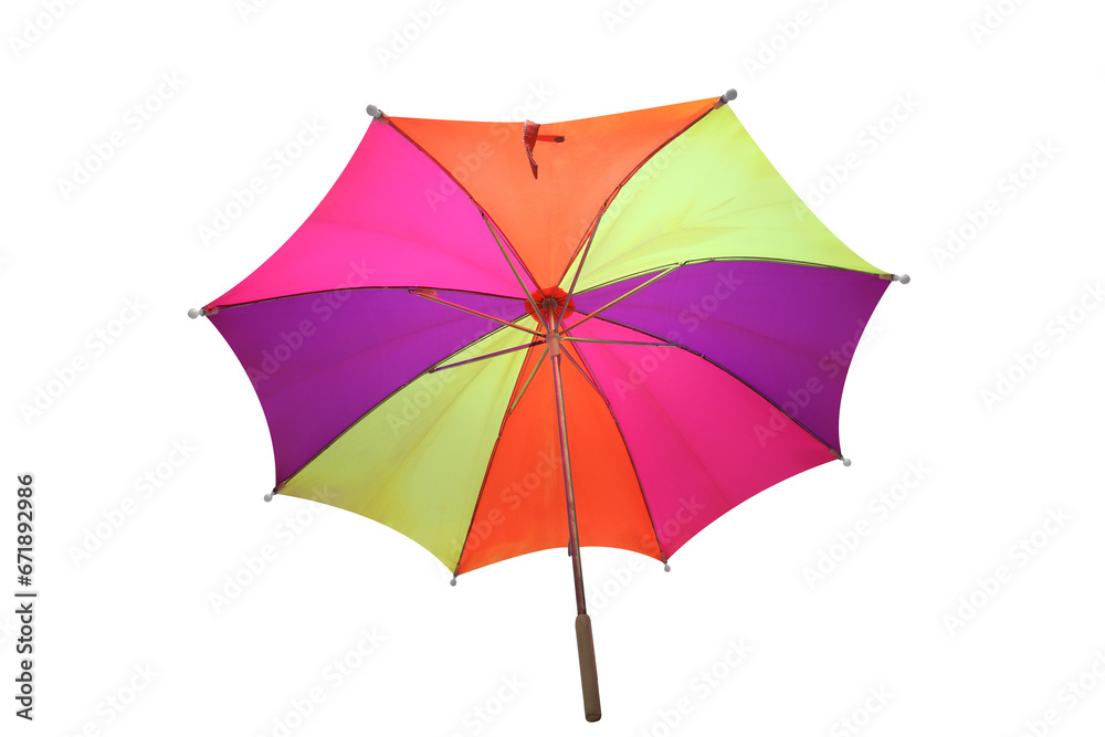 colorful open umbrella on cut out background