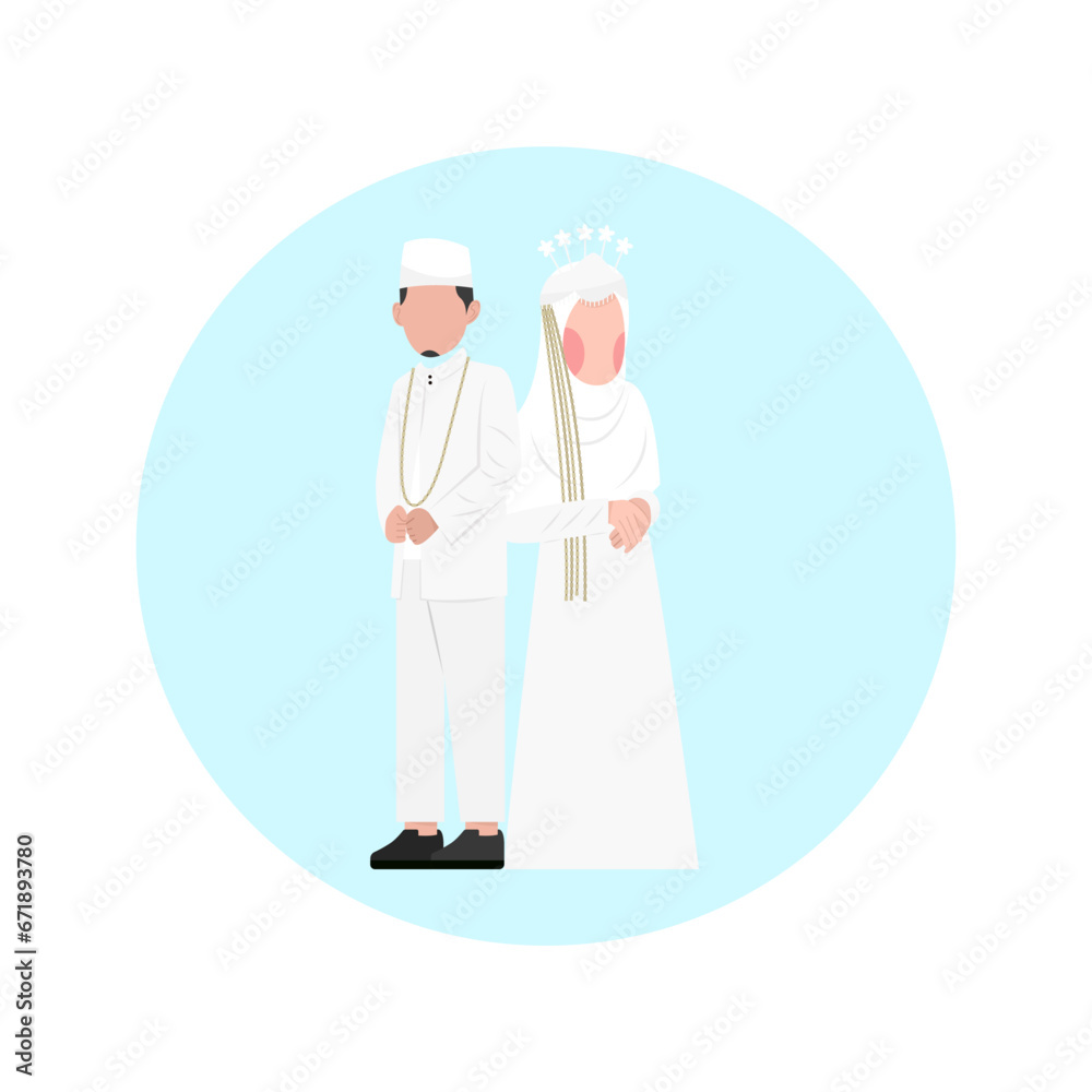 Obraz premium Muslim Wedding Couple Flat Illustration 