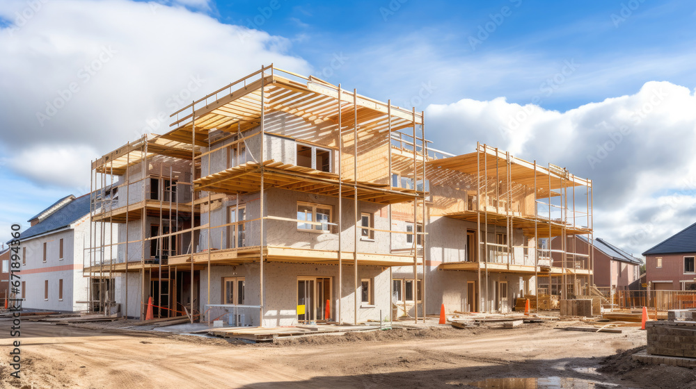 Construction residential new house in progress at building site housing estate development