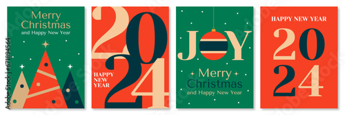 Happy New Year and Marry Christmas. Set of holiday vector posters, greeting cards, banners, backgrounds.  Modern and elegant holiday collection.