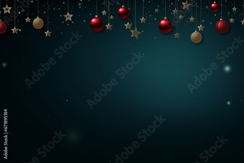 Christmas background with baubles and stars with copy space