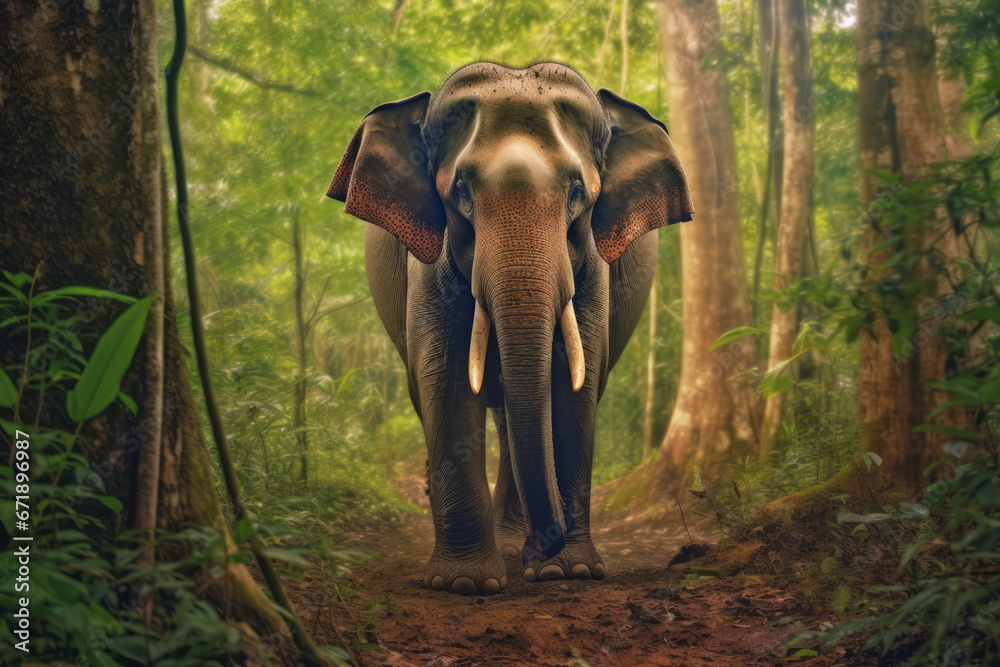 Fototapeta premium Elephant standing - Thailand. Full-length image of an Asian elephant standing