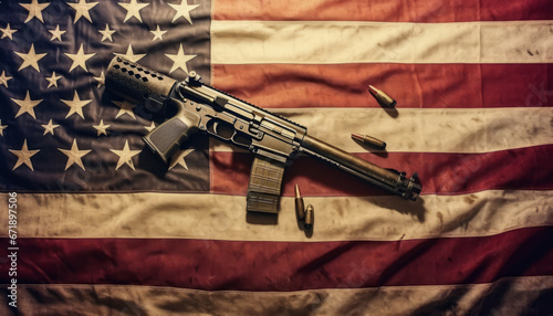 a weapon lying on American flag.
