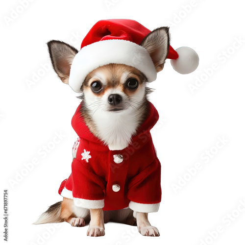 A beautiful Chihuahua with Christmas clothes with png file with transparent background © Gianpiero