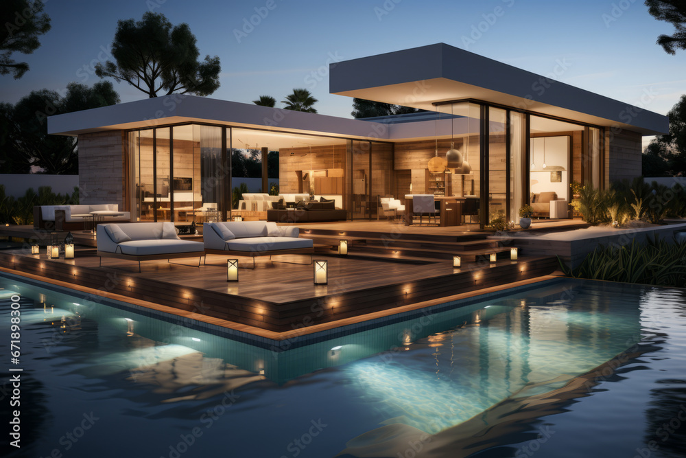 Obraz premium minimal modern. mini pool villa