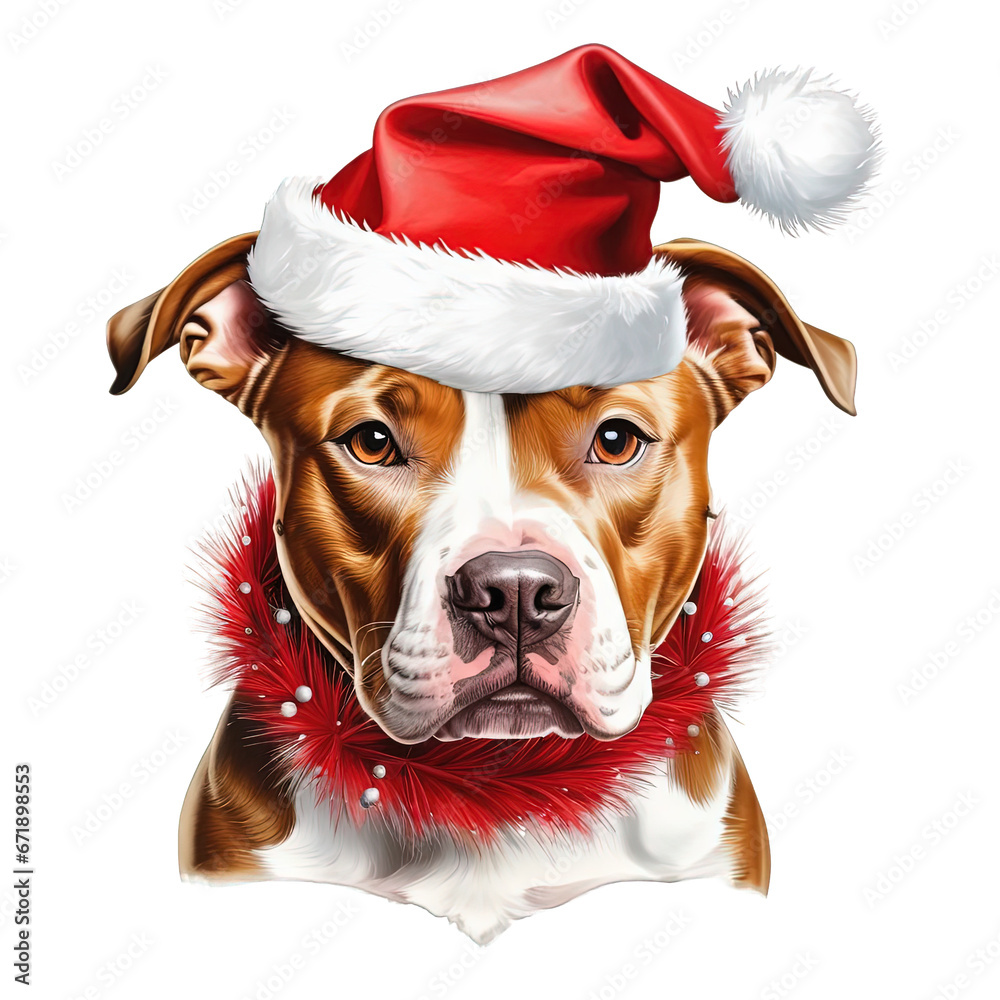 A cute American pit bull terrier in Christmas clothes png file with transparent background A cute American pit bull terrier in Christmas clothes png file with transparent background