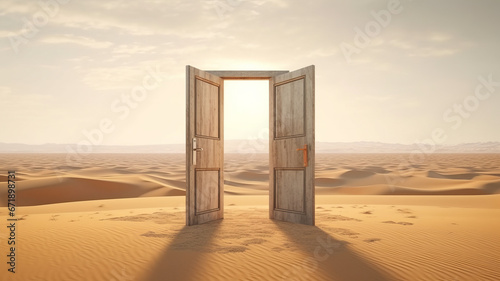 A door opened on desert. Start up concept