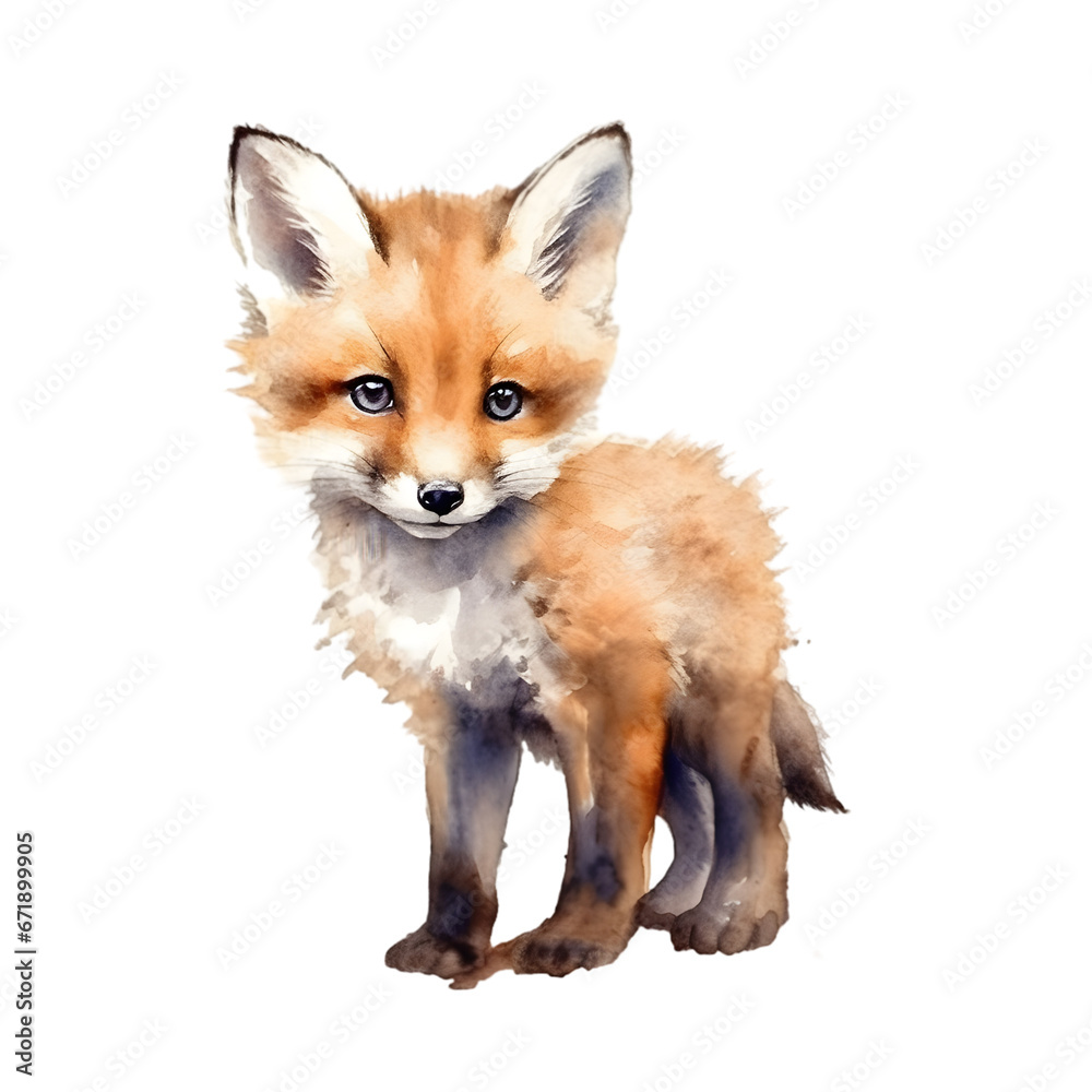 Obraz premium Watercolor painting of cute fox cub art