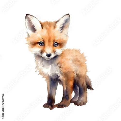 Watercolor painting of cute fox cub art