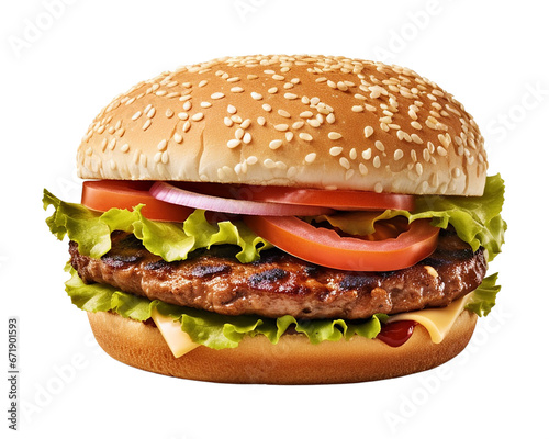 A hamburger isolated on transparent or white background, png