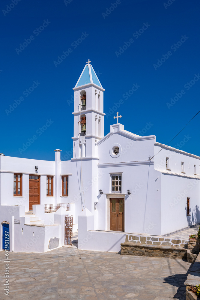 A traditional whitewashed church in Volax, Tinos, Greece