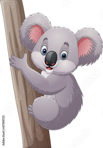 Cartoon koala on a tree branch