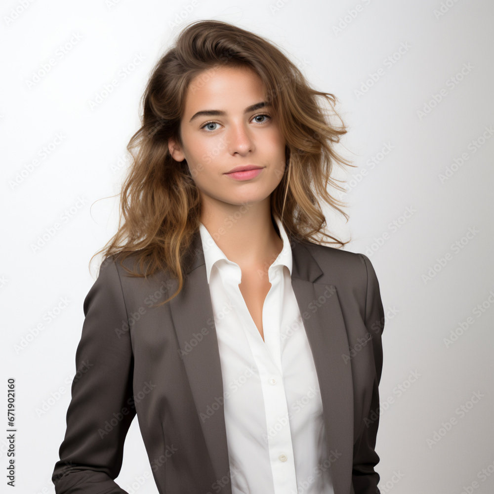 young french business woman on white background, AI Generative. young french business woman on white background, AI Generative.